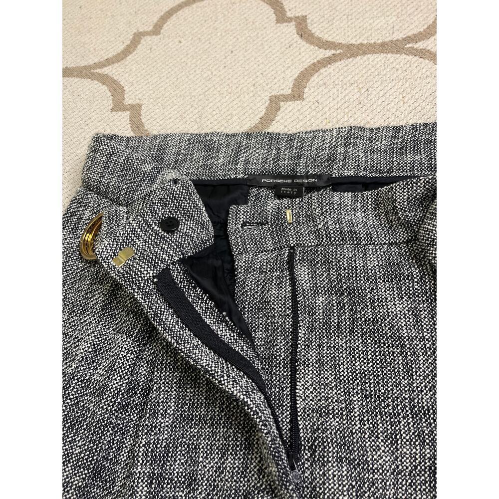 Porsche Design pleated cuffed belt cropped tweed black/white pants,size 38/US 6 - Picture 11 of 16